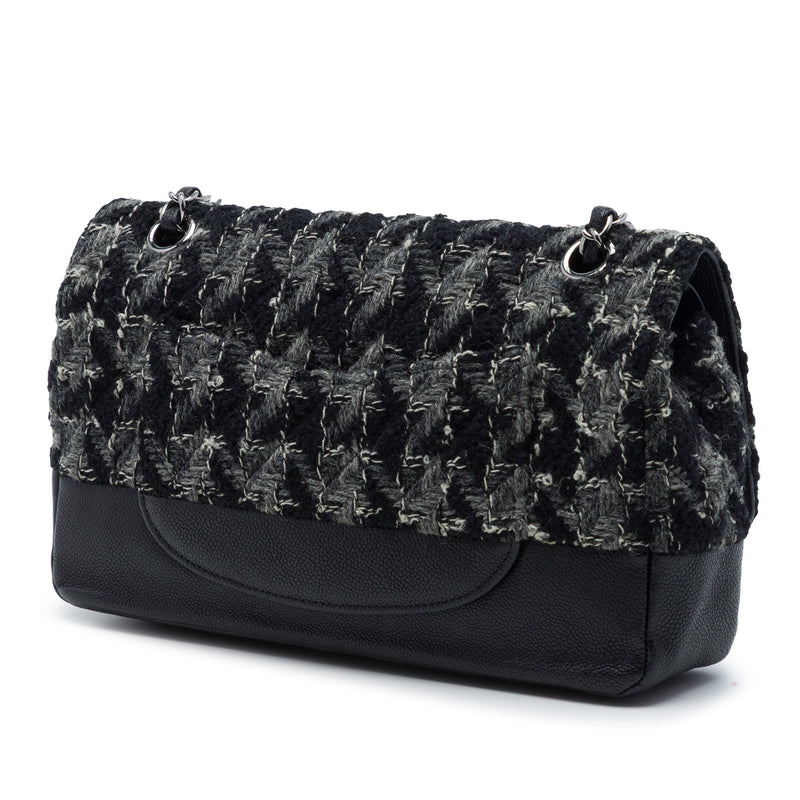Medium Classic Tweed and Caviar Double Flap - Image 2