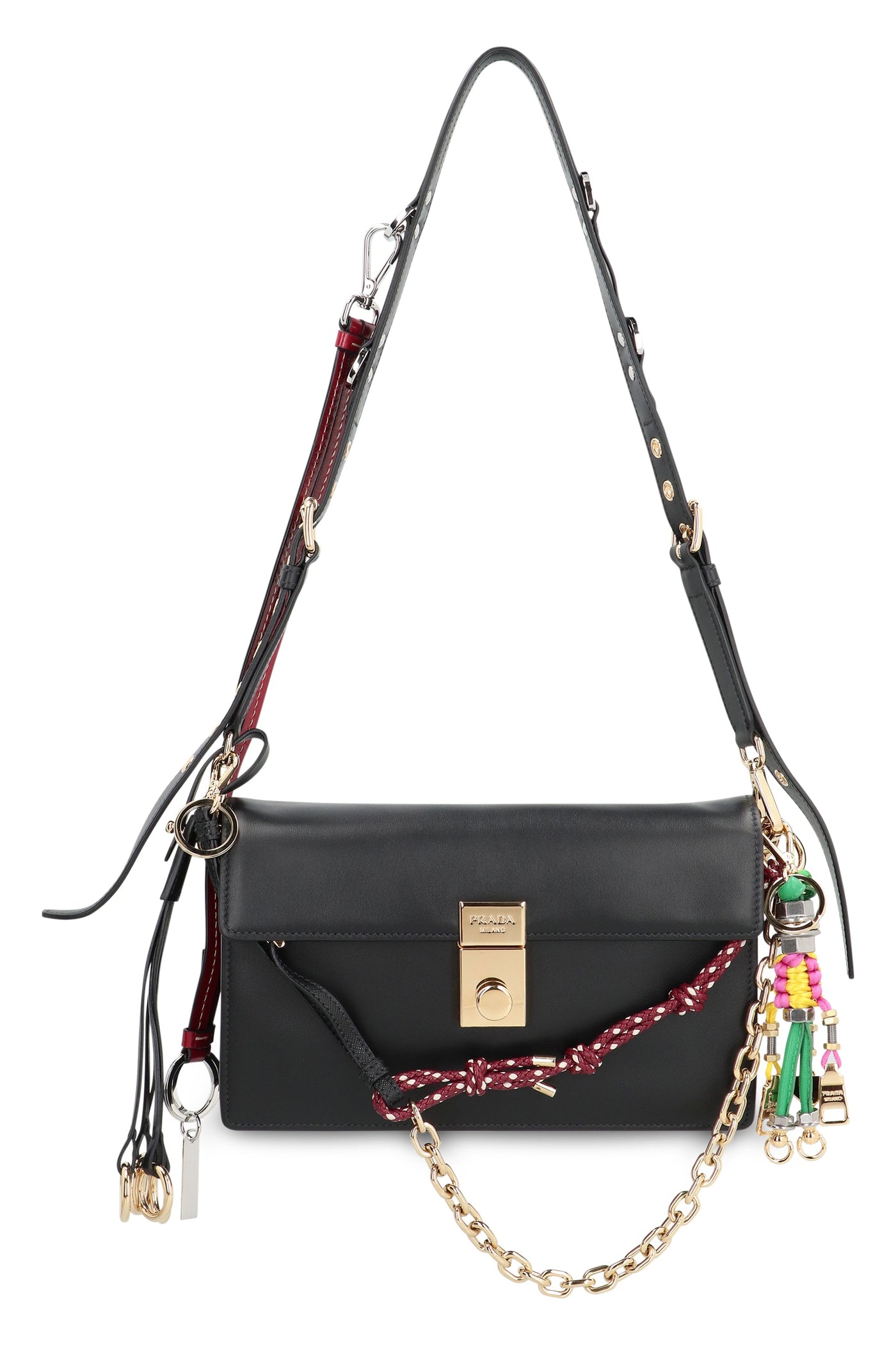 Prada Calf Leather With Flap Closure Shoulder Bag — Black