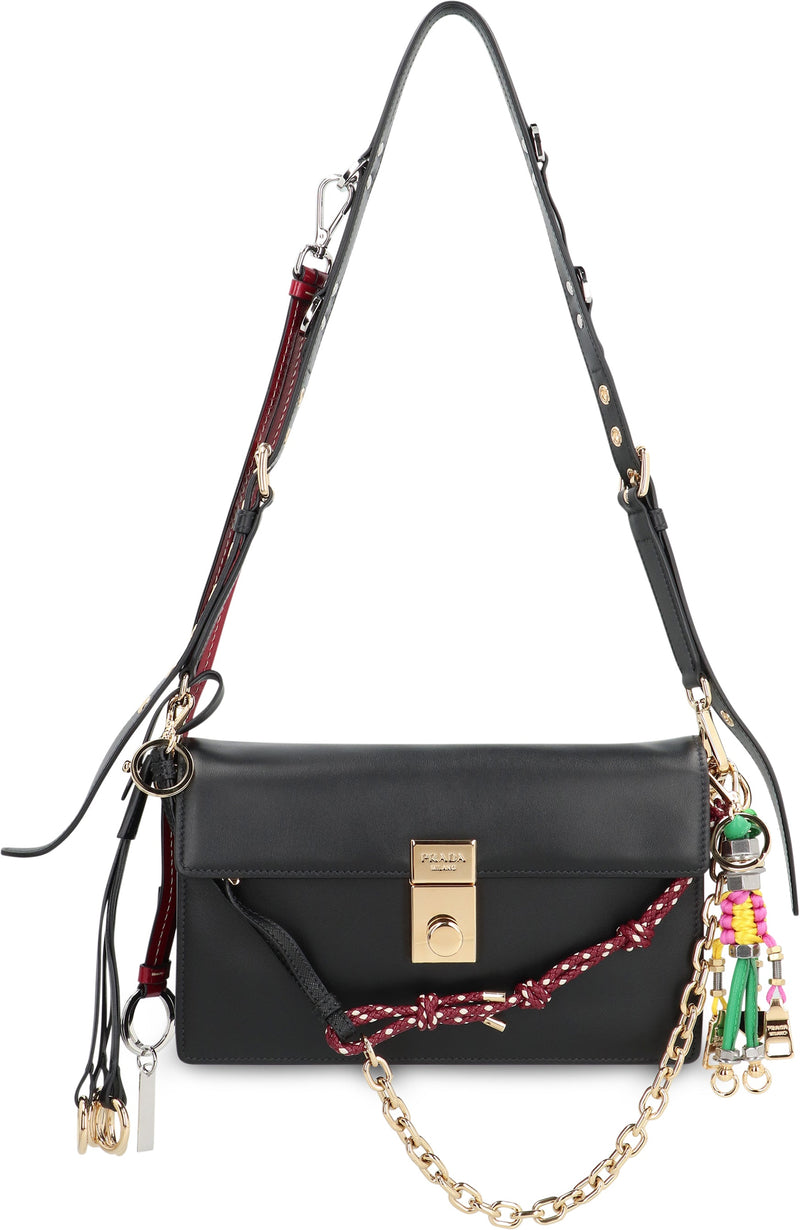 Prada Calf Leather With Flap Closure Shoulder Bag — Black