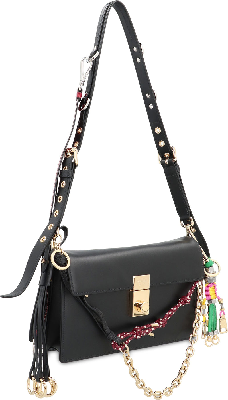 Prada Calf Leather With Flap Closure Shoulder Bag — Black