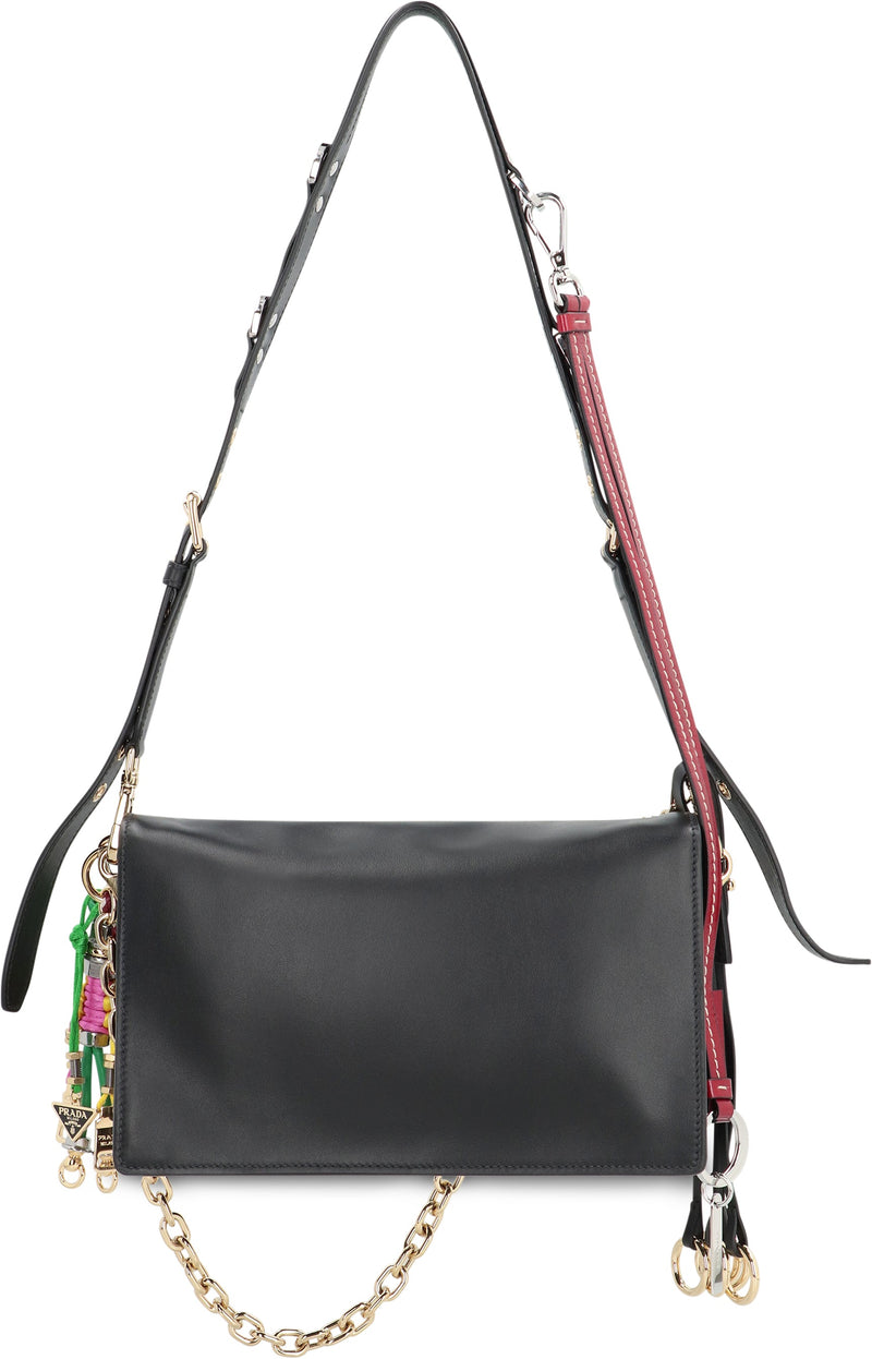 Prada Calf Leather With Flap Closure Shoulder Bag — Black