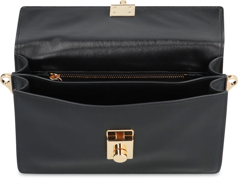 Prada Calf Leather With Flap Closure Shoulder Bag — Black