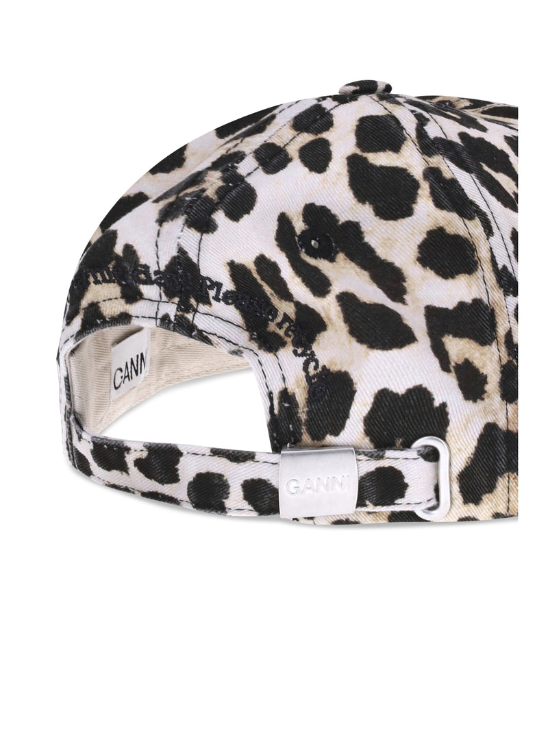 Ganni A6898 Leopard-Print Cotton Baseball Cap — Multicolor Caps