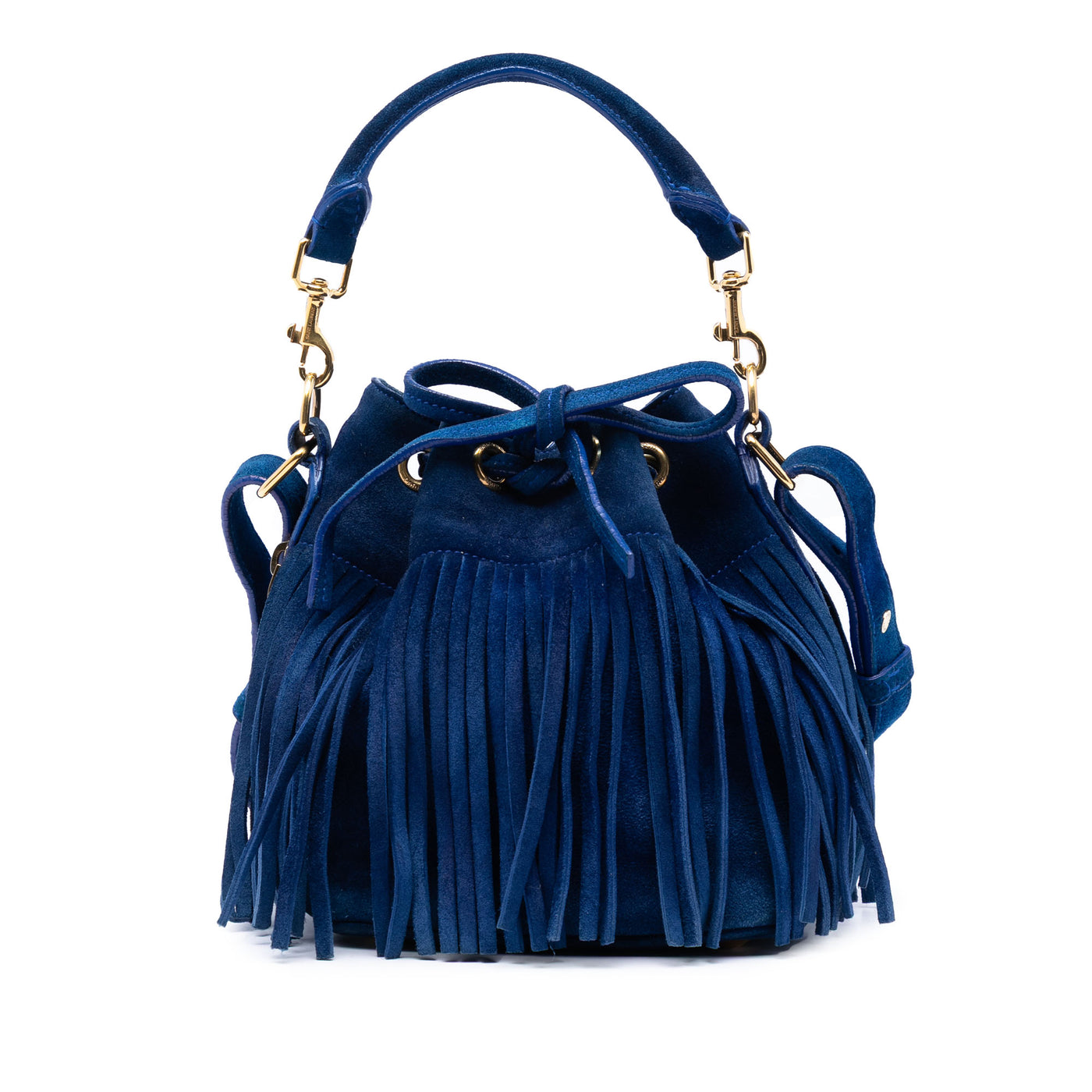 Small Suede Emmanuelle Fringe Bucket Bag - Image 1