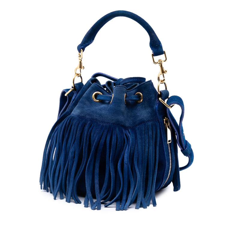 Small Suede Emmanuelle Fringe Bucket Bag - Image 2