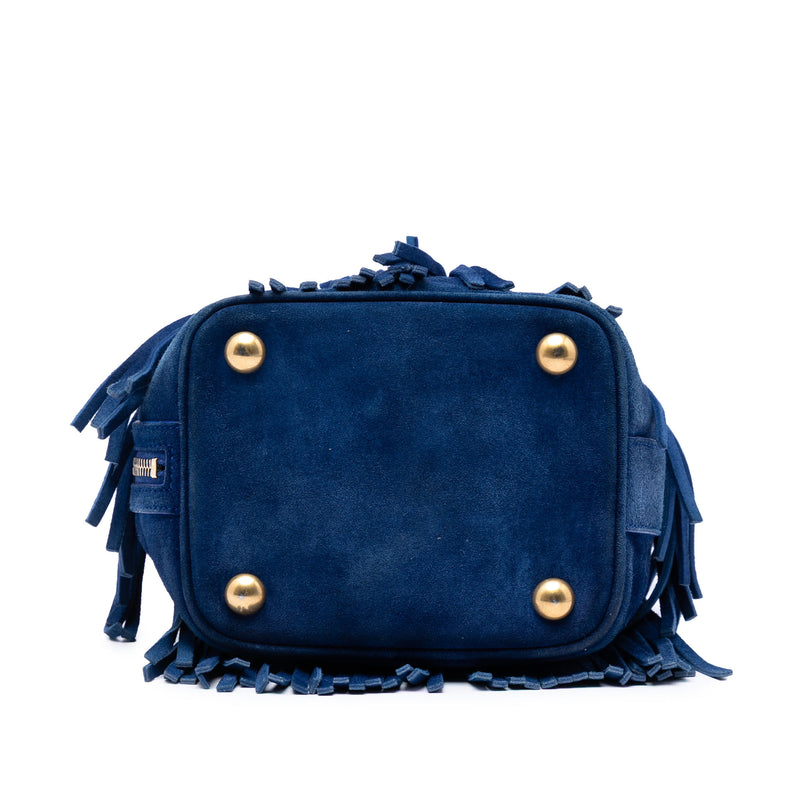 Small Suede Emmanuelle Fringe Bucket Bag - Image 3