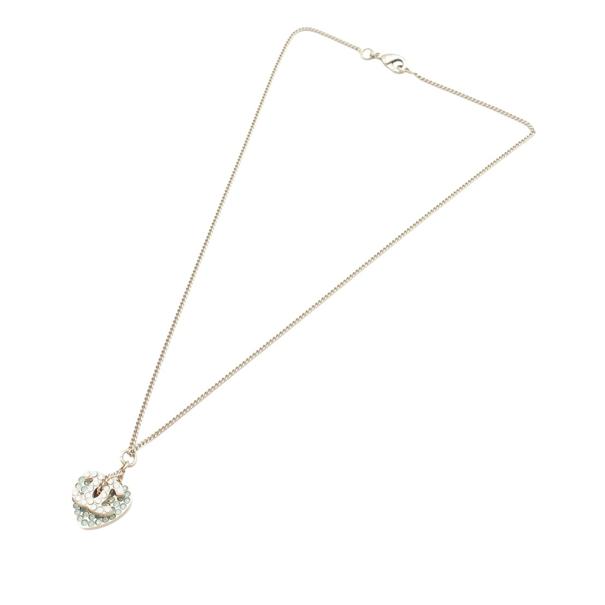 Gold Plated Rhinestone CC Logo and Heart Pendant Necklace - Image 1