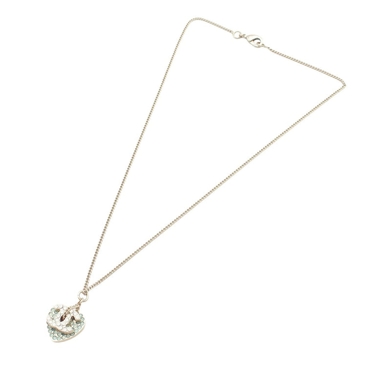 Gold Plated Rhinestone CC Logo and Heart Pendant Necklace