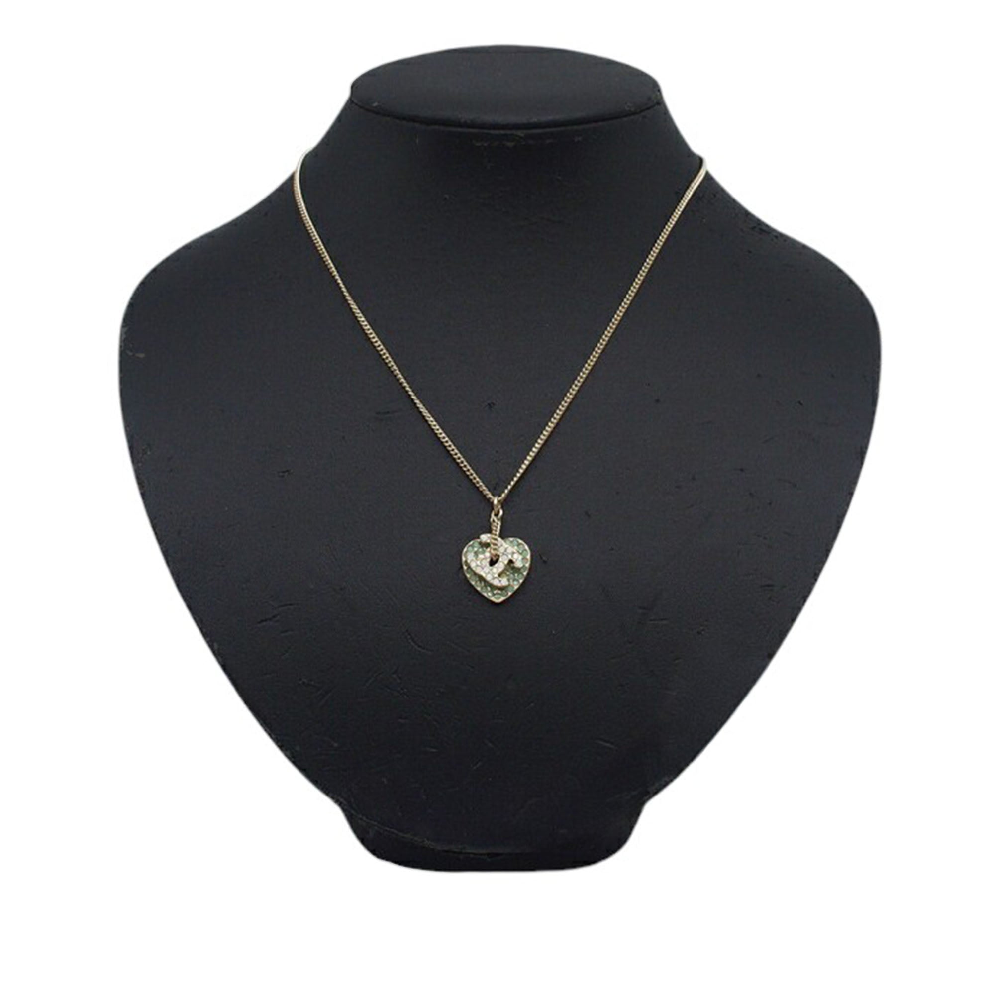 Gold Plated Rhinestone CC Logo and Heart Pendant Necklace - Image 10