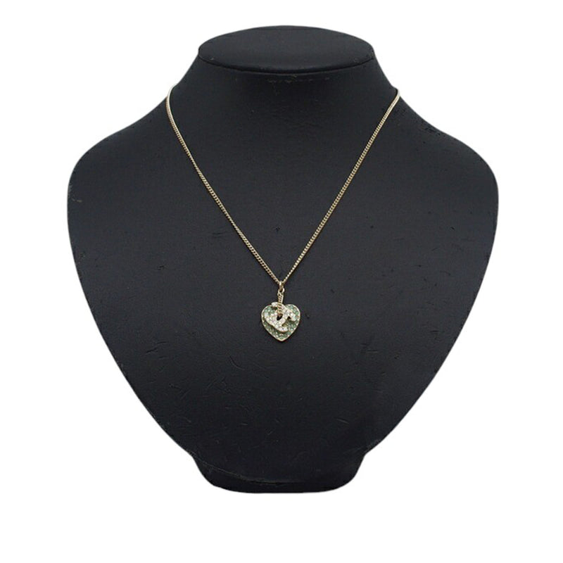 Gold Plated Rhinestone CC Logo and Heart Pendant Necklace - Image 10
