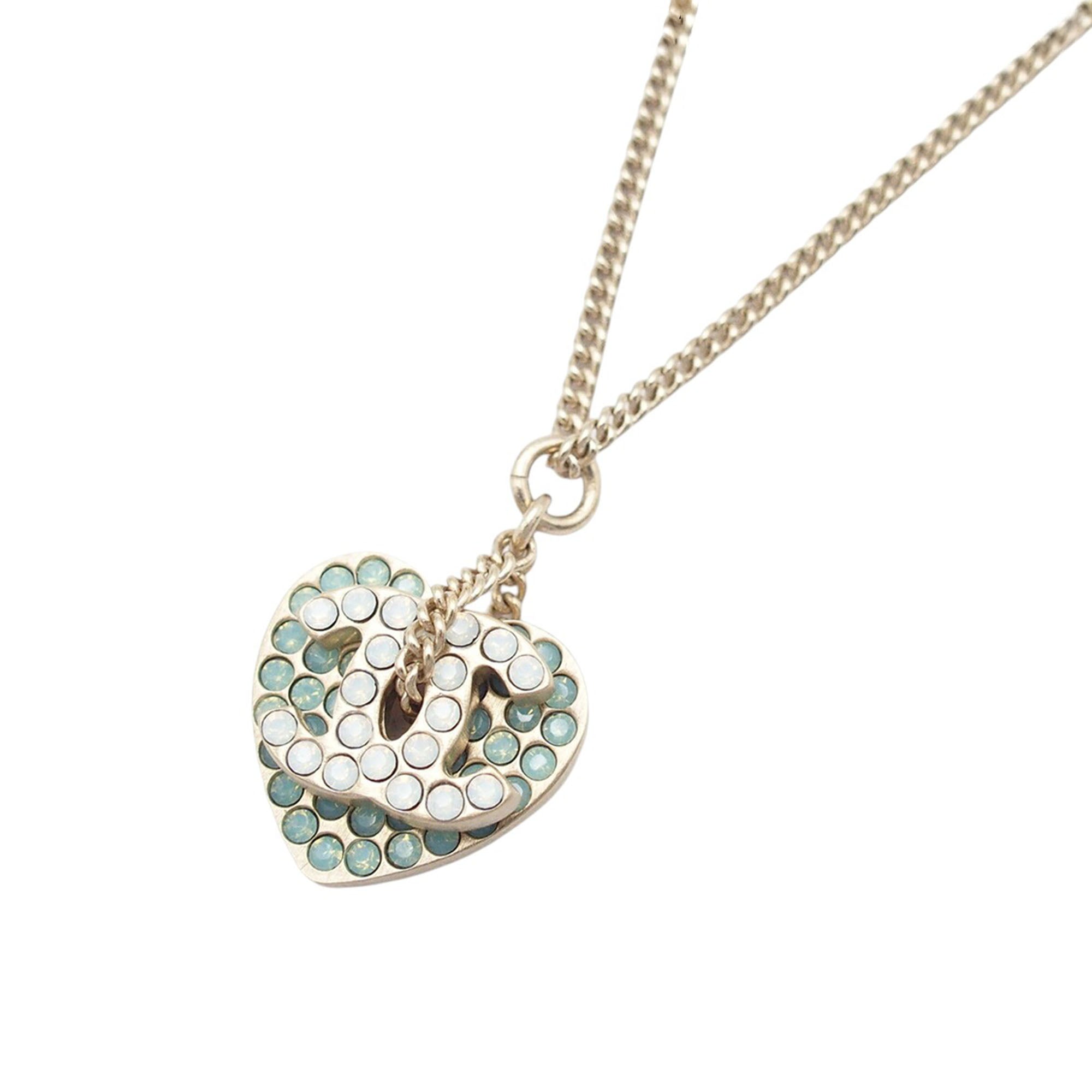 Gold Plated Rhinestone CC Logo and Heart Pendant Necklace - Image 2
