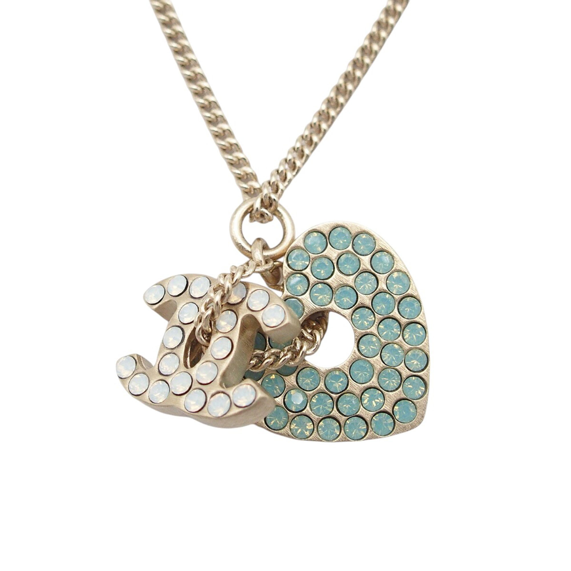 Gold Plated Rhinestone CC Logo and Heart Pendant Necklace - Image 3