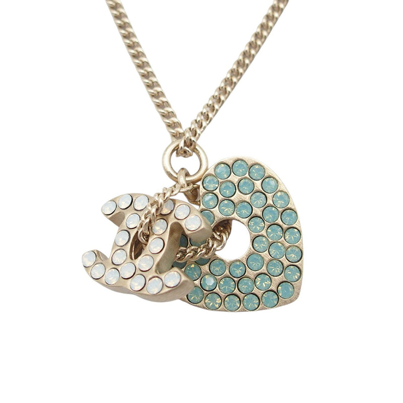 Gold Plated Rhinestone CC Logo and Heart Pendant Necklace - Image 3