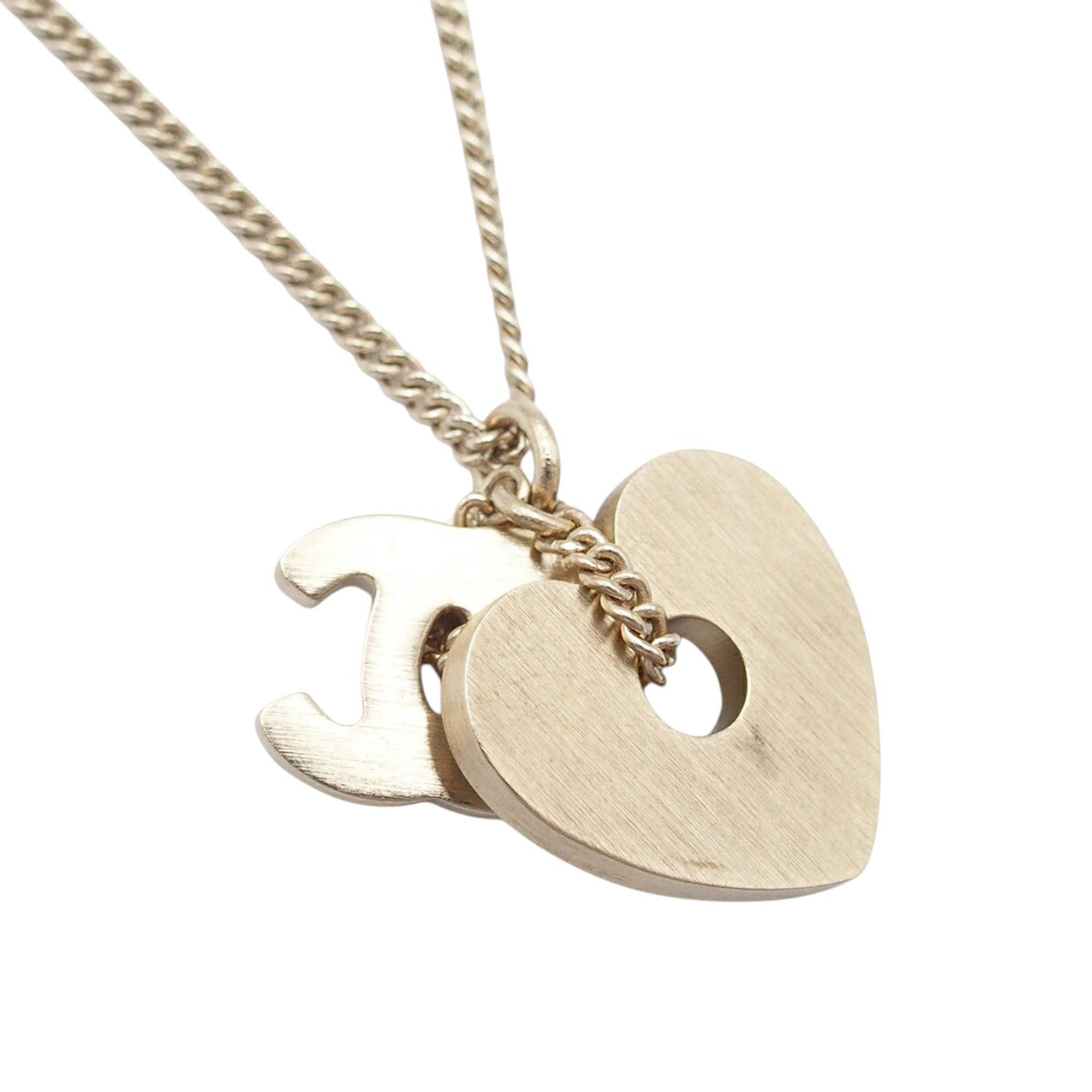 Gold Plated Rhinestone CC Logo and Heart Pendant Necklace - Image 4