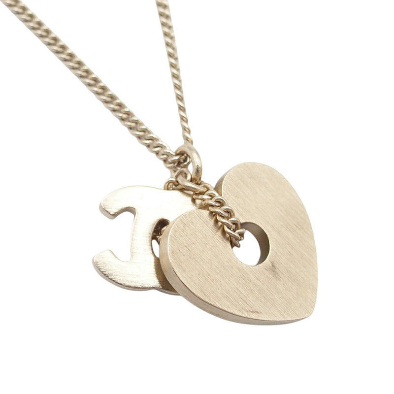 Gold Plated Rhinestone CC Logo and Heart Pendant Necklace - Image 4