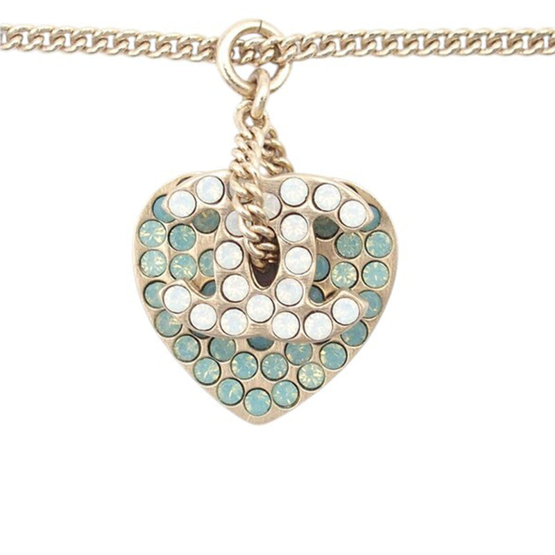 Gold Plated Rhinestone CC Logo and Heart Pendant Necklace - Image 5