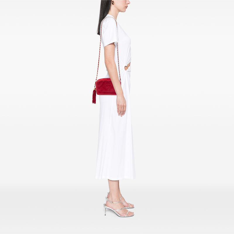 CC Quilted Suede Tassel Diamond Camera Bag - Image 5