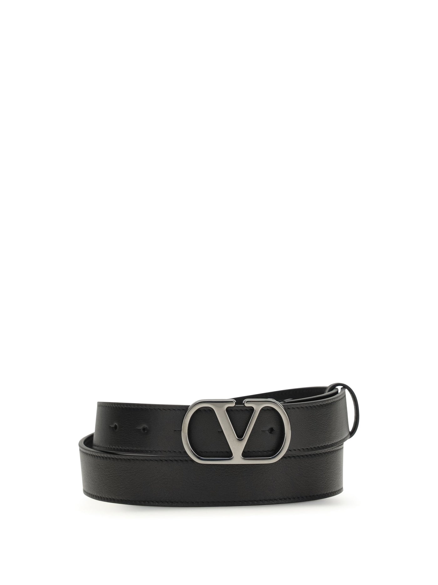 Valentino Garavani Vlogo Belt — Black Calf Leather Bos Taurus