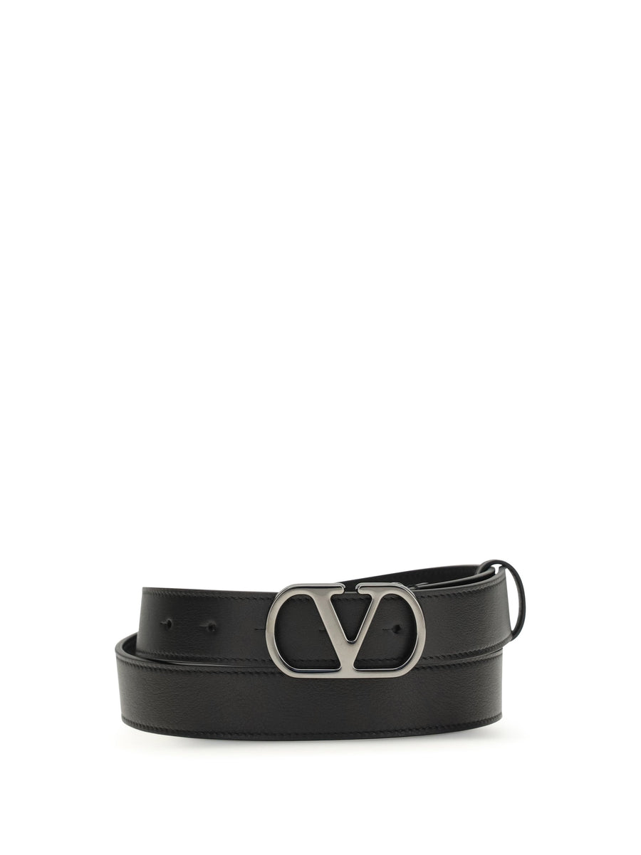 Valentino Garavani Vlogo Belt — Black Calf Leather Bos Taurus