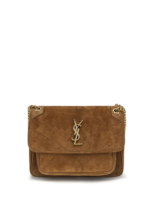 Saint Laurent Quilted Suede Shoulder Bag — Brown