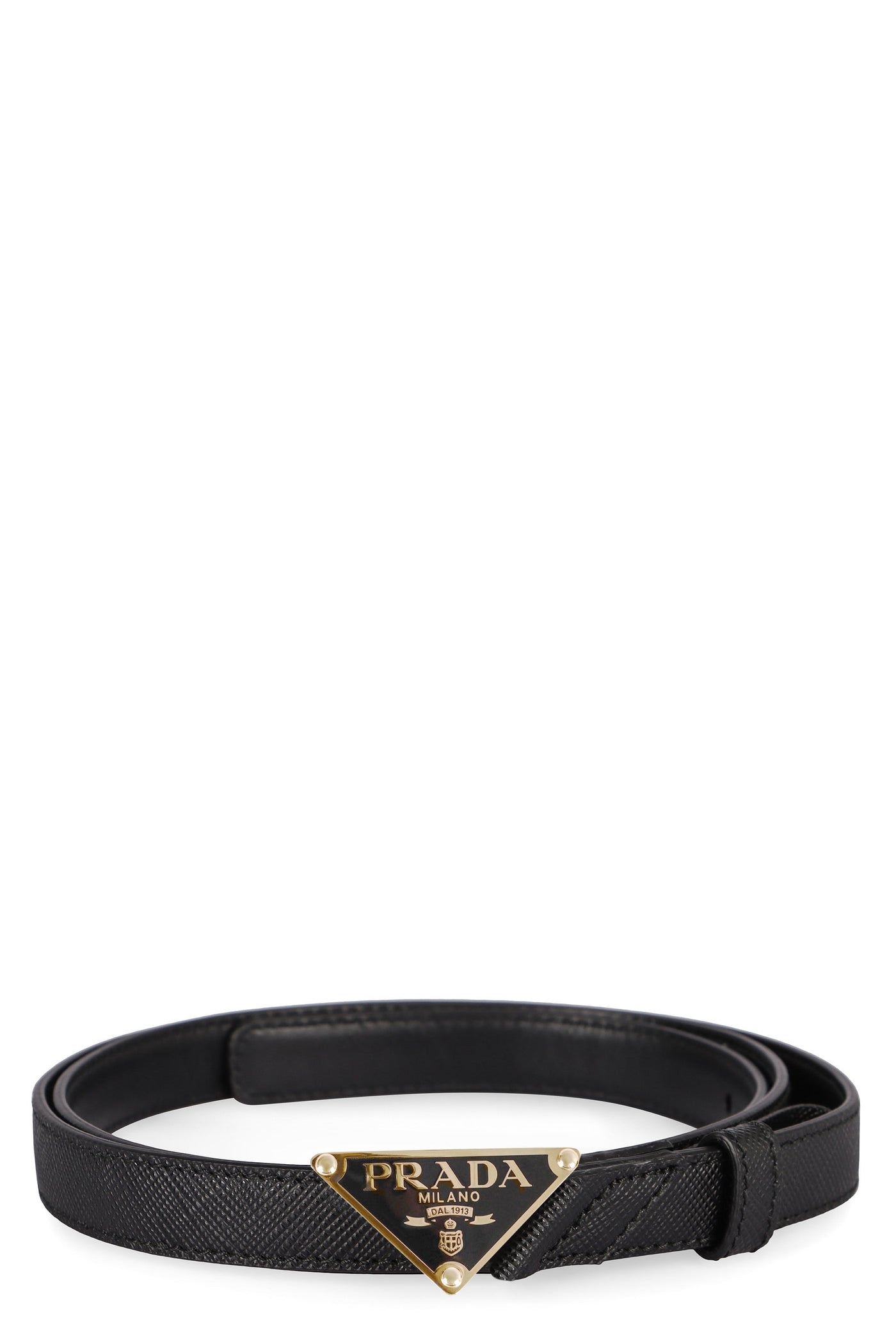 Prada Saffiano Calfskin With Metal Buckle Belt — Black Calf