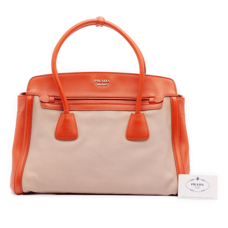 Bicolor Saffiano Cuir Trimmed Canvas Satchel - Image 11
