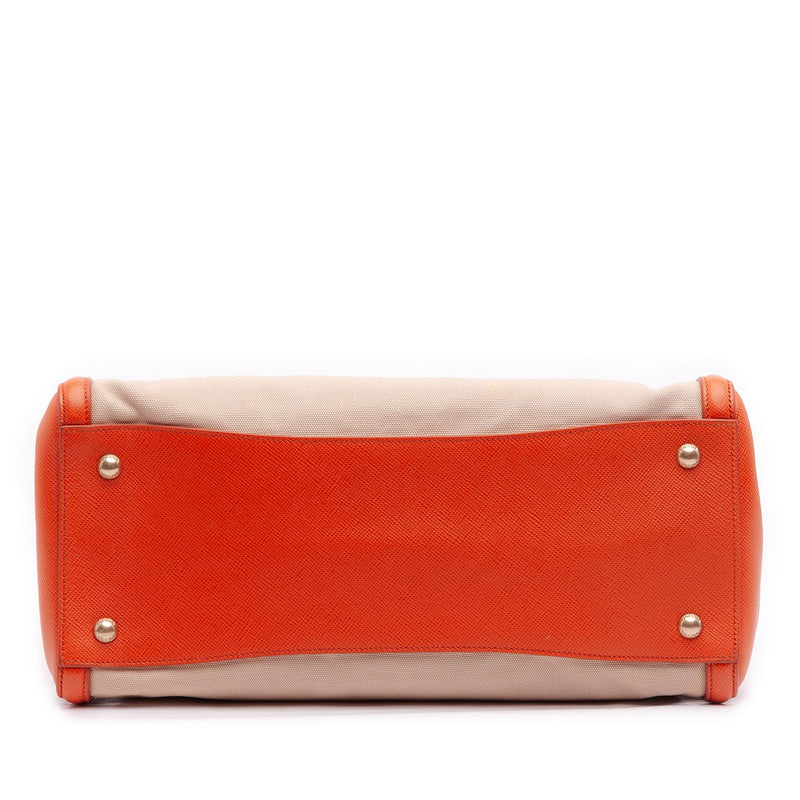Bicolor Saffiano Cuir Trimmed Canvas Satchel - Image 3