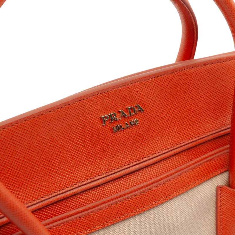 Bicolor Saffiano Cuir Trimmed Canvas Satchel - Image 7