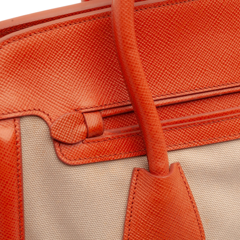 Bicolor Saffiano Cuir Trimmed Canvas Satchel - Image 9