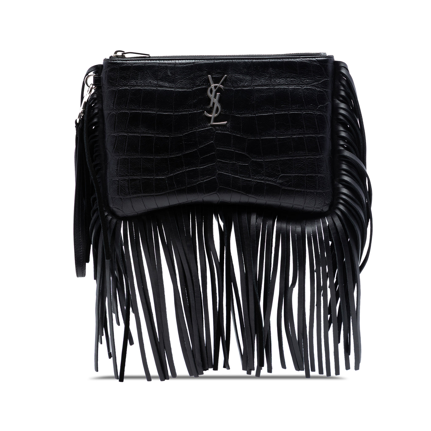 Croc Embossed Calfskin Monogram Fringe Clutch - Image 1