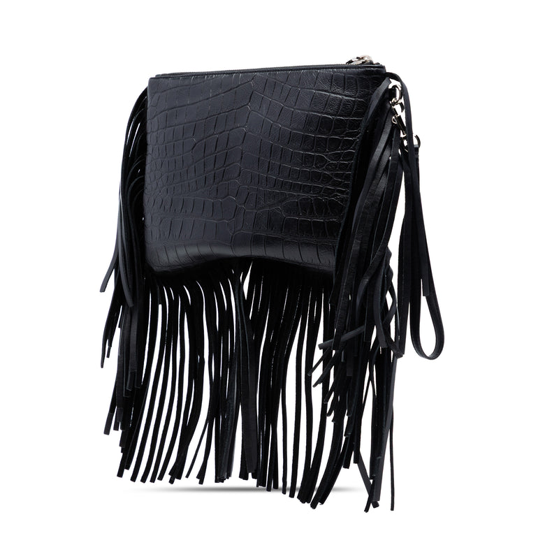 Croc Embossed Calfskin Monogram Fringe Clutch - Image 2