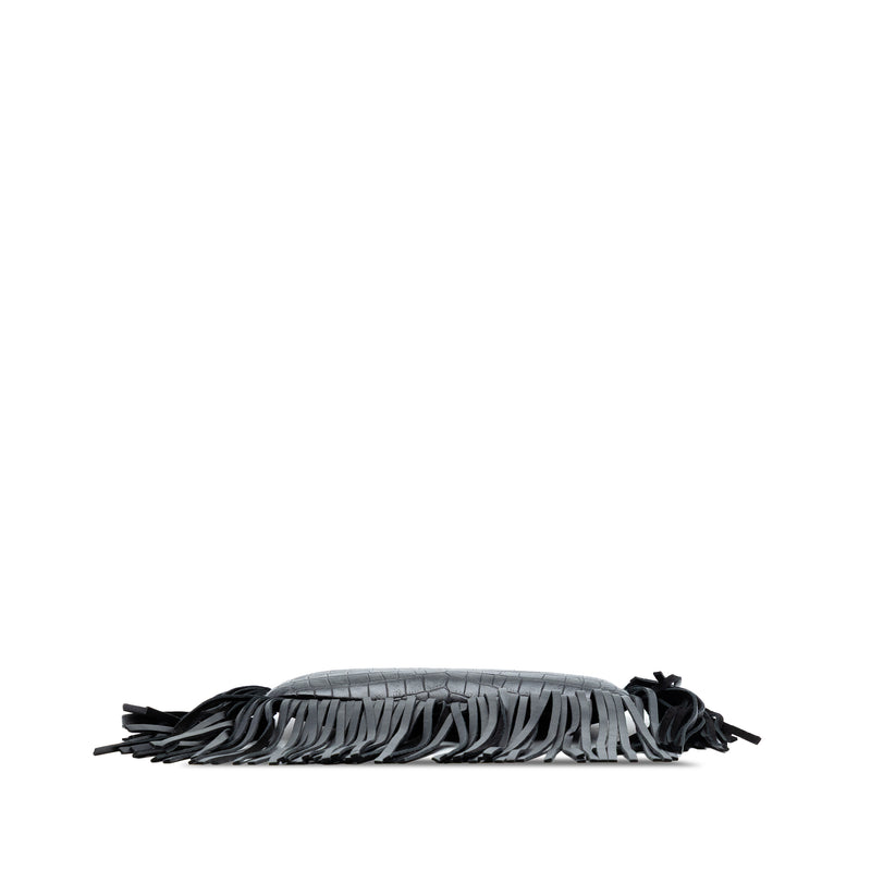 Croc Embossed Calfskin Monogram Fringe Clutch - Image 3