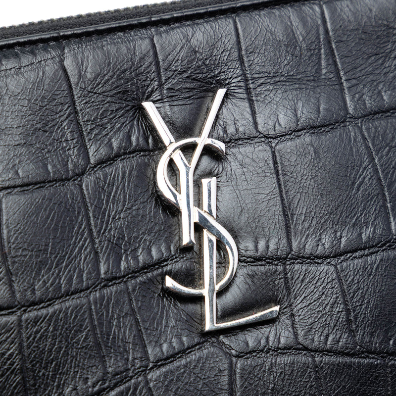 Croc Embossed Calfskin Monogram Fringe Clutch - Image 5