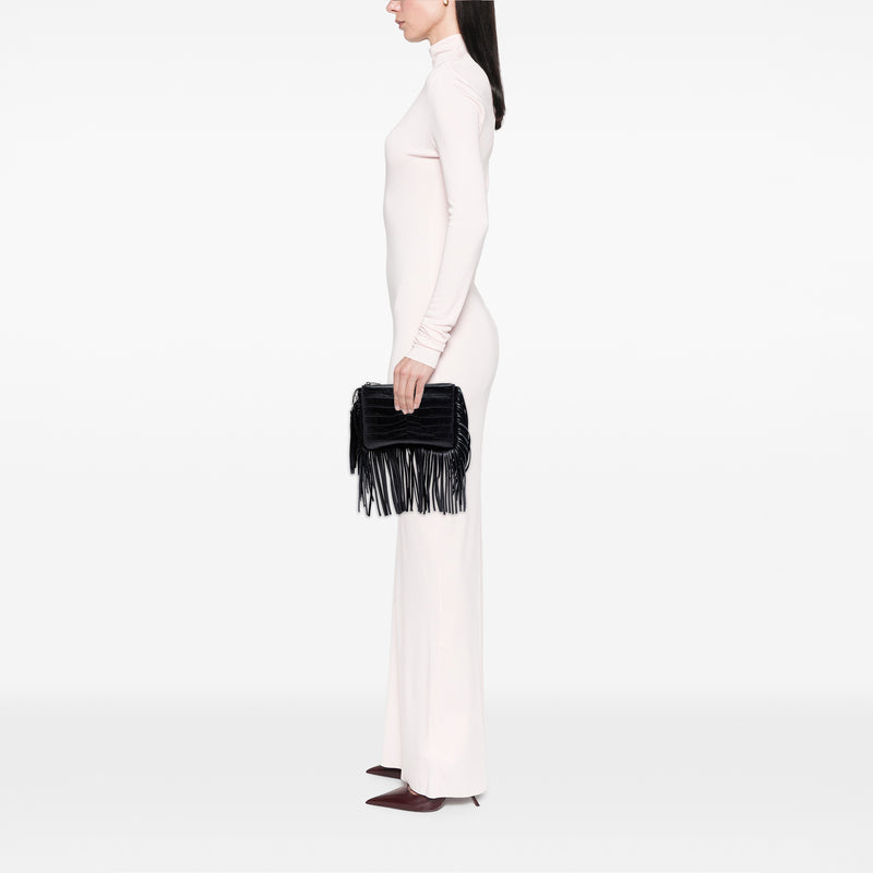 Croc Embossed Calfskin Monogram Fringe Clutch - Image 6