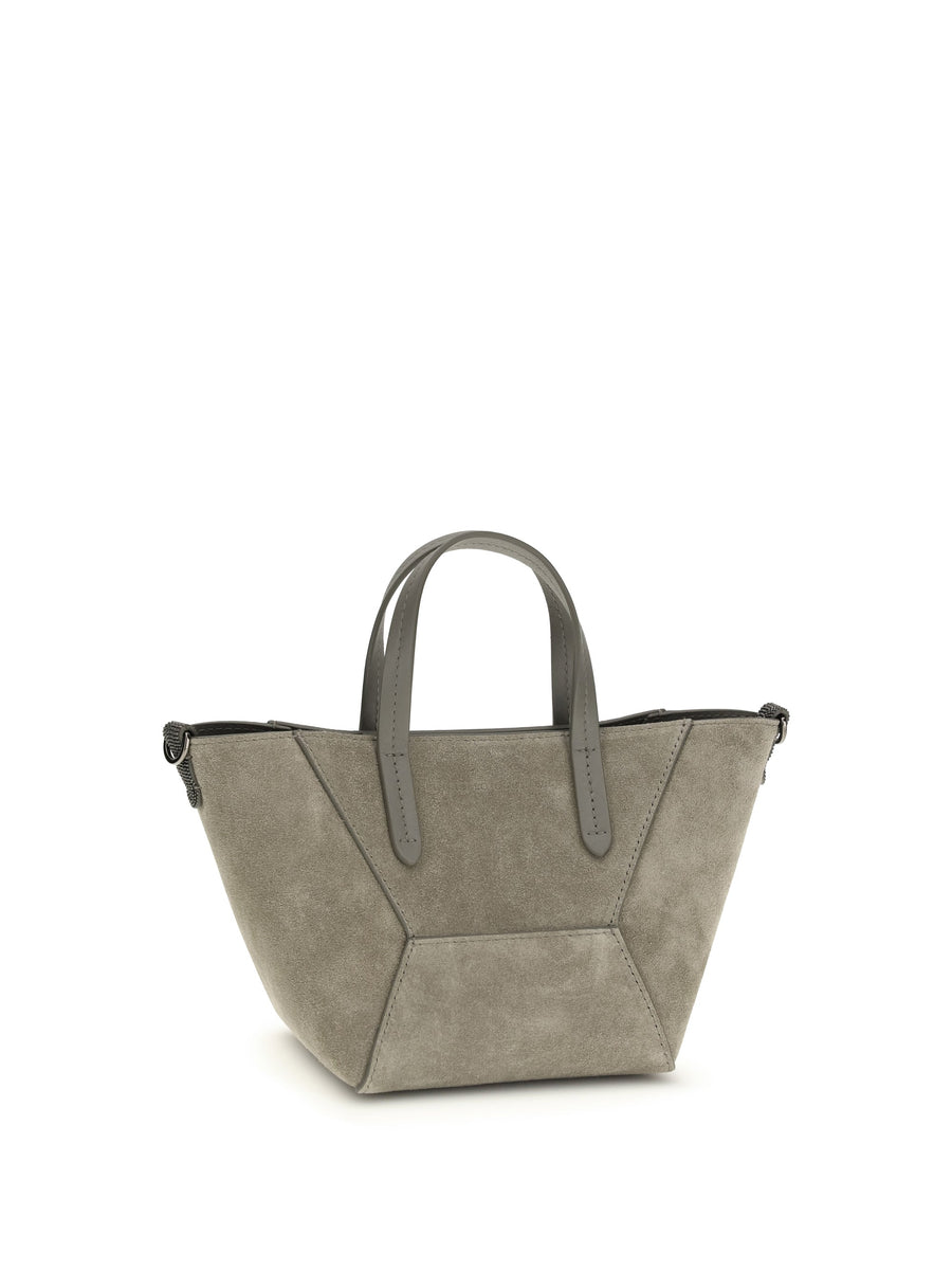 Brunello Cucinelli Panelled Calf Leather Shoulder Bag — Beige
