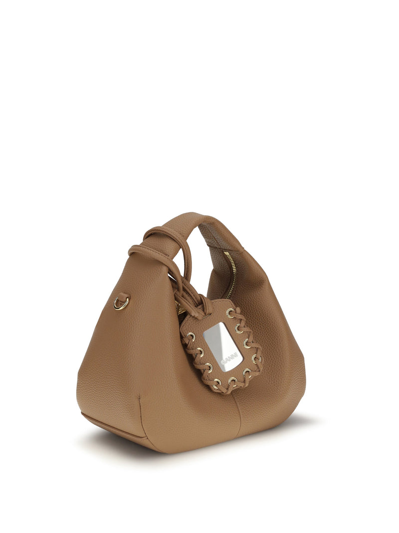 Ganni Grained Recycled Polyester Hobo Bag — Beige