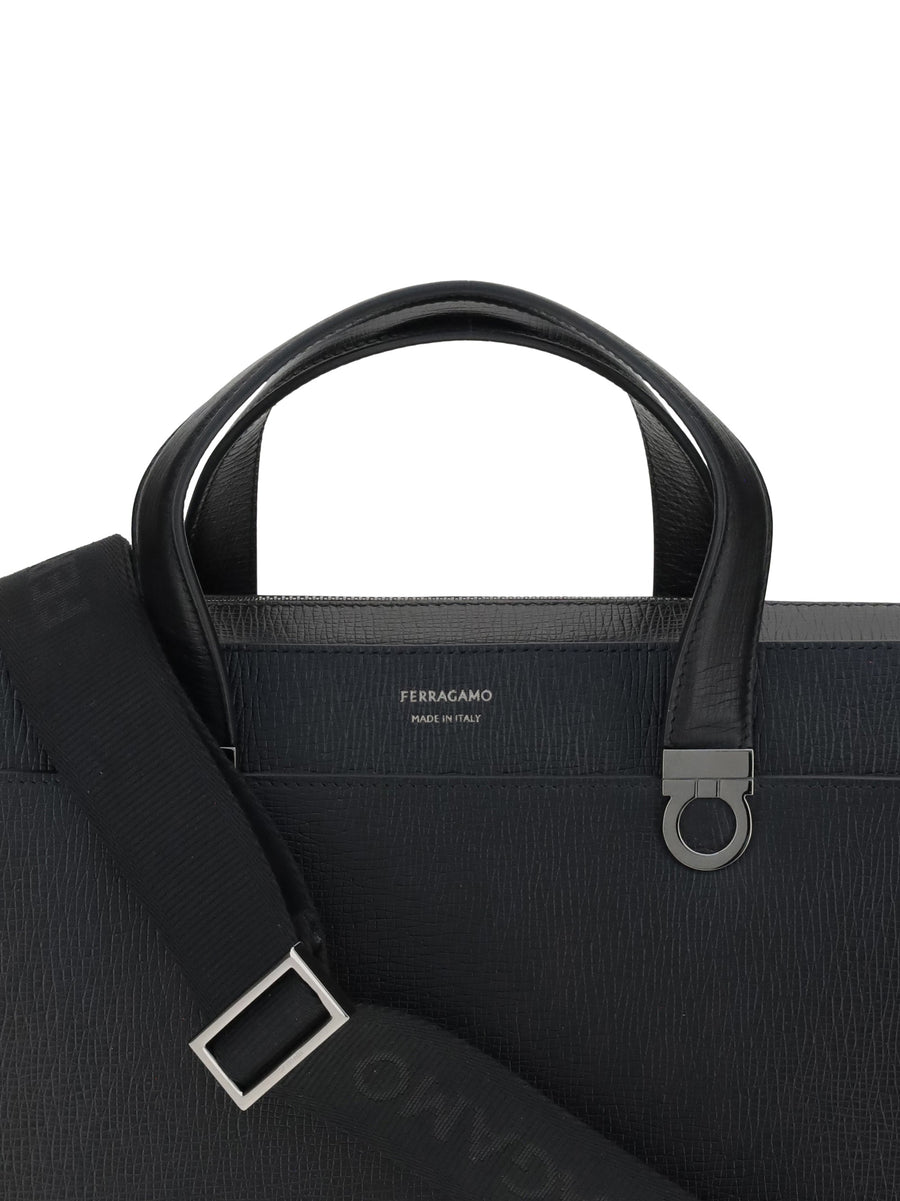 Ferragamo Shoulder Bag — Black Calf Leather