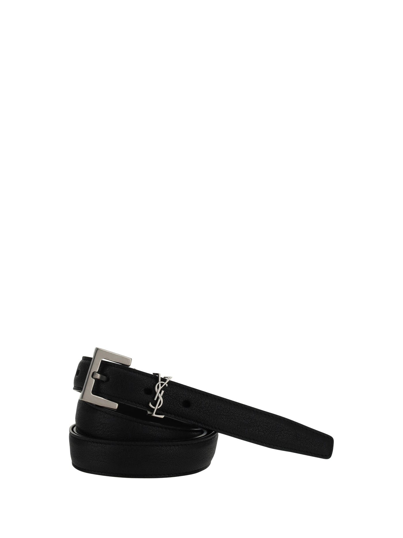 Saint Laurent Monogram Leather Belt — Black Lamb Ovis Aries