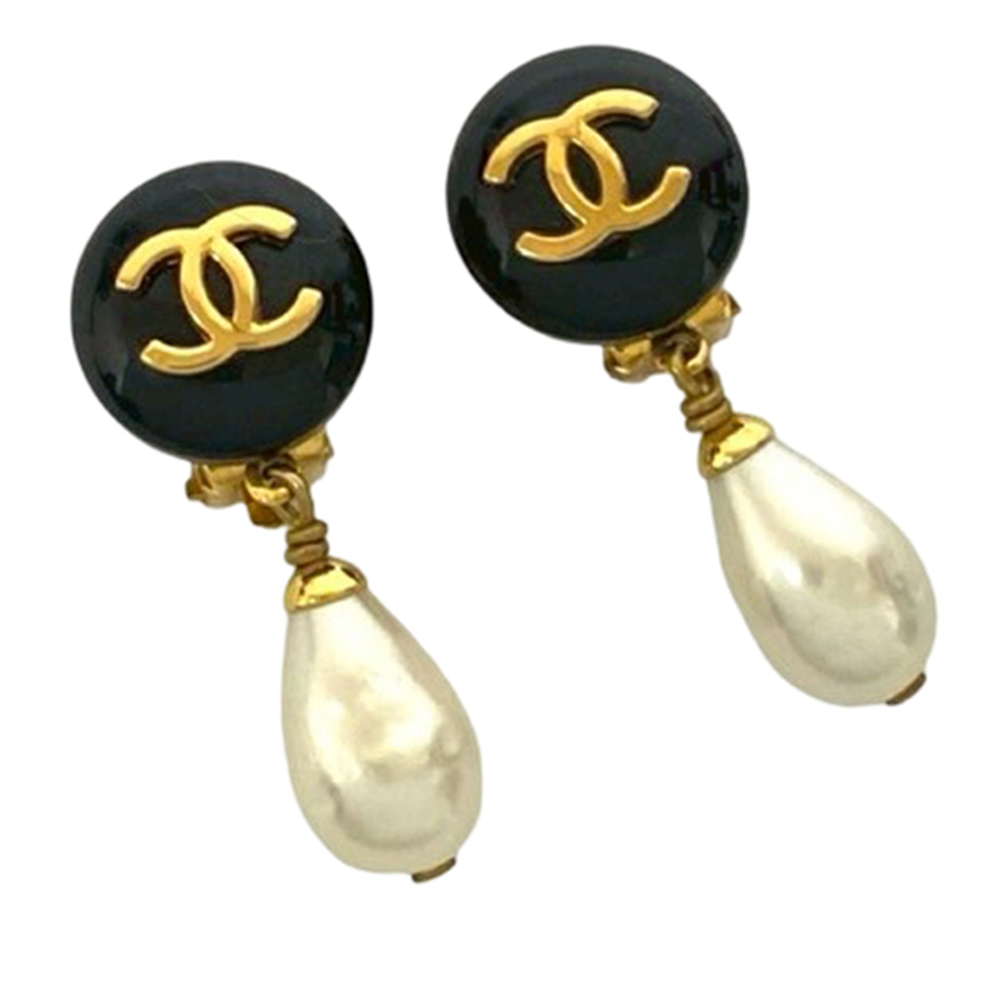 CC Gold Plated Resin and Faux Pearl Drop Clip On Earrings - Image 1