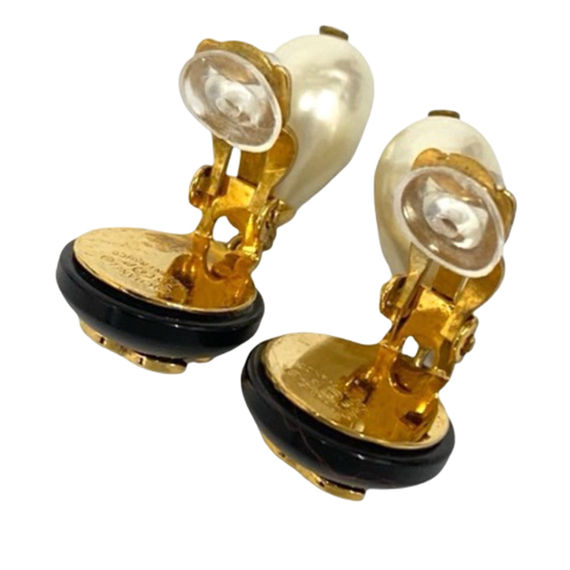 CC Gold Plated Resin and Faux Pearl Drop Clip On Earrings - Image 3