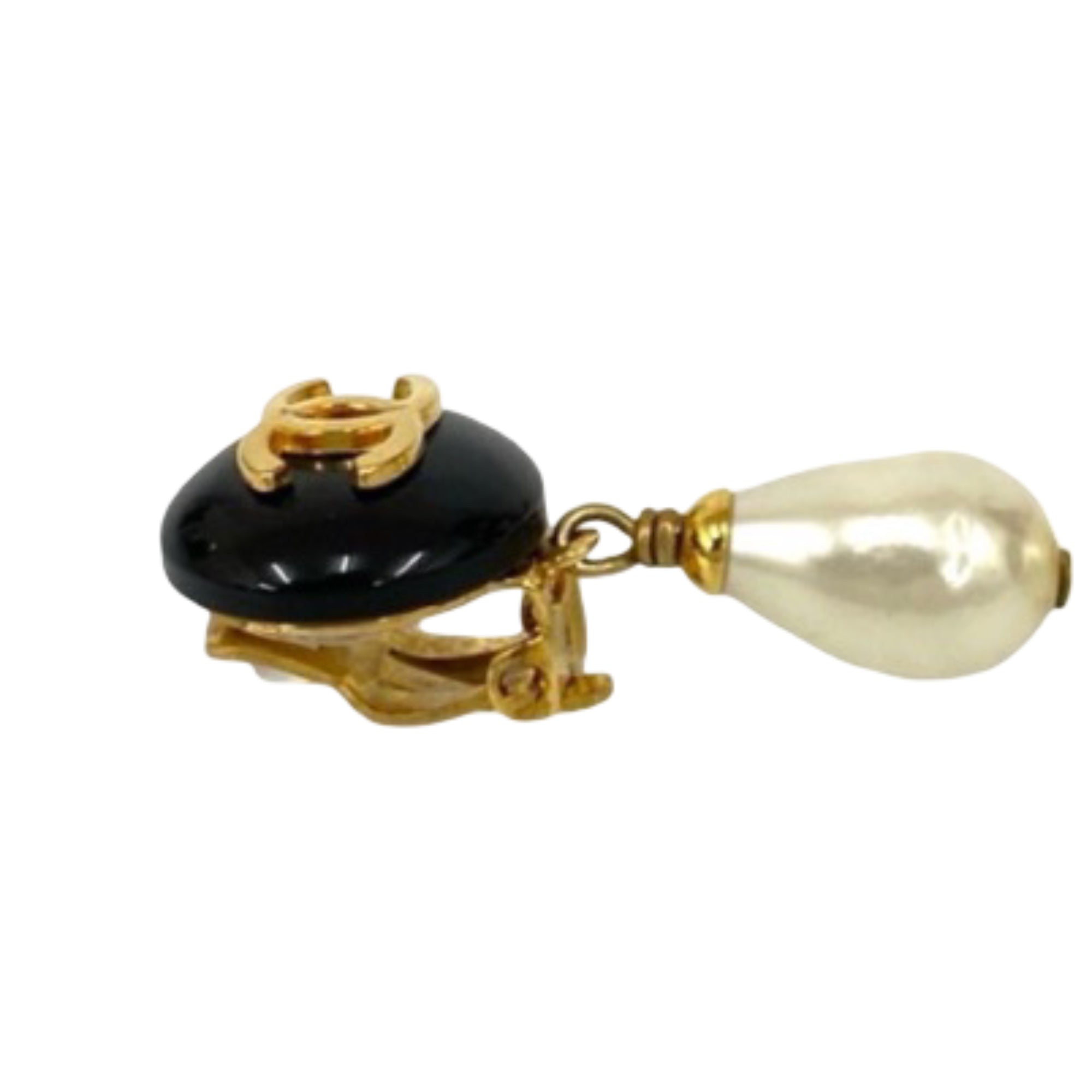 CC Gold Plated Resin and Faux Pearl Drop Clip On Earrings - Image 4