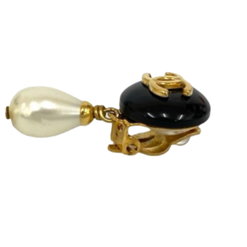 CC Gold Plated Resin and Faux Pearl Drop Clip On Earrings - Image 5