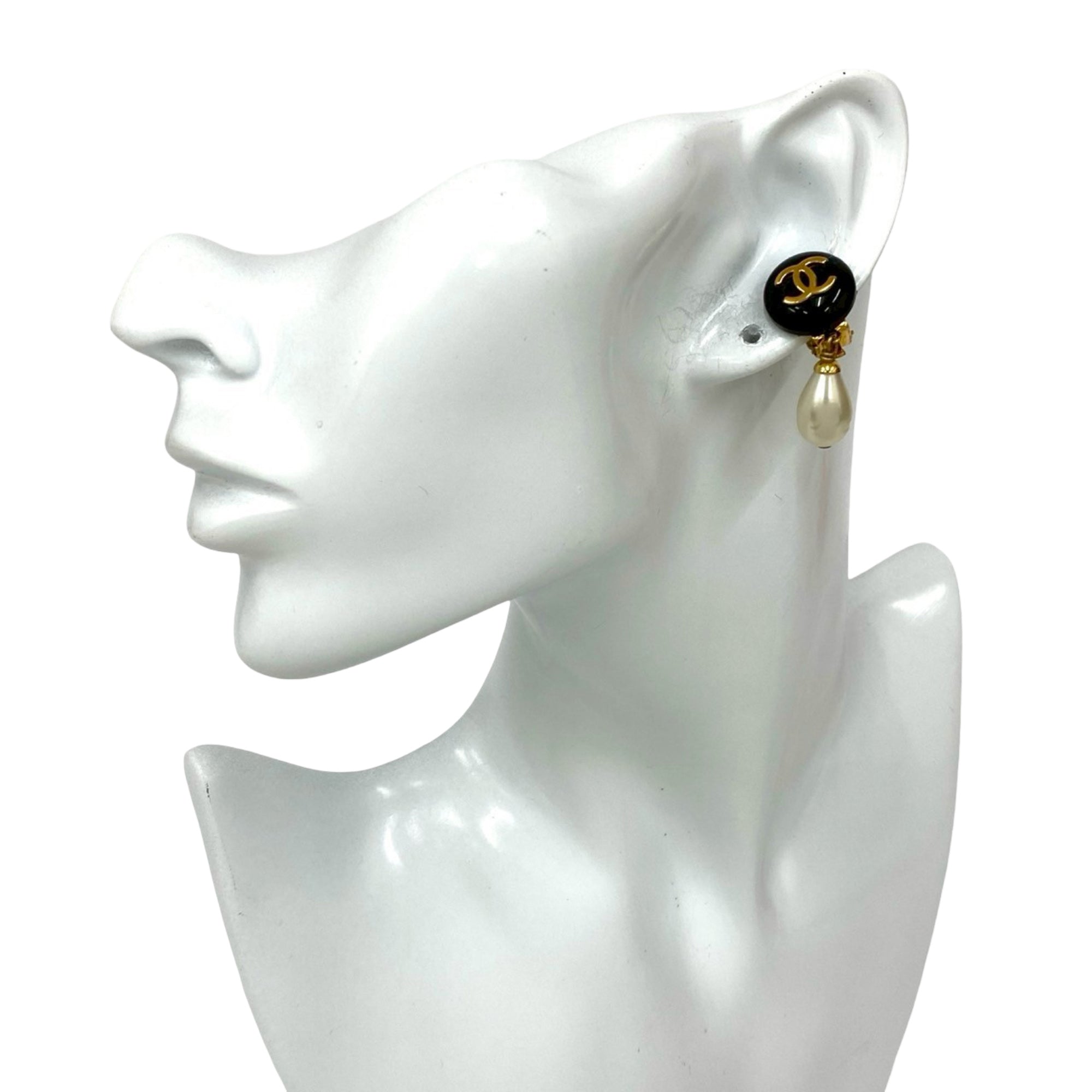 CC Gold Plated Resin and Faux Pearl Drop Clip On Earrings - Image 7