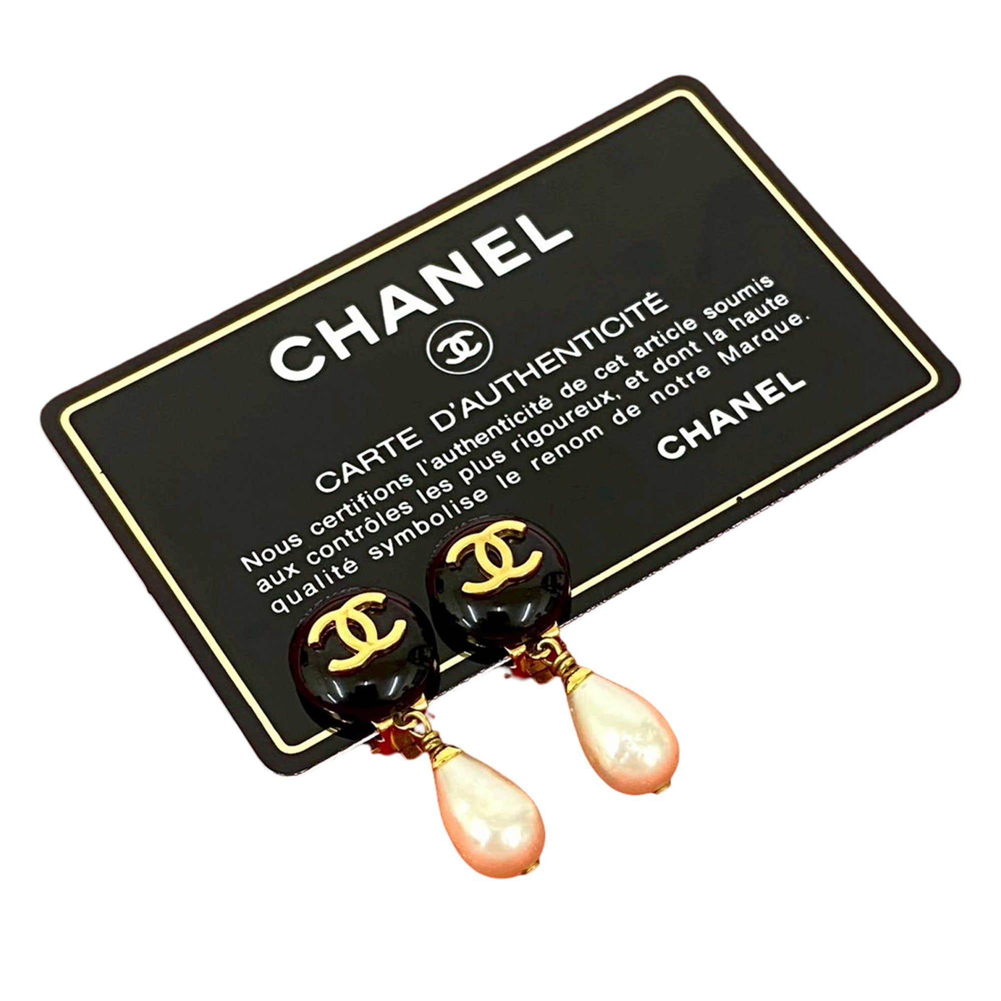 CC Gold Plated Resin and Faux Pearl Drop Clip On Earrings - Image 8