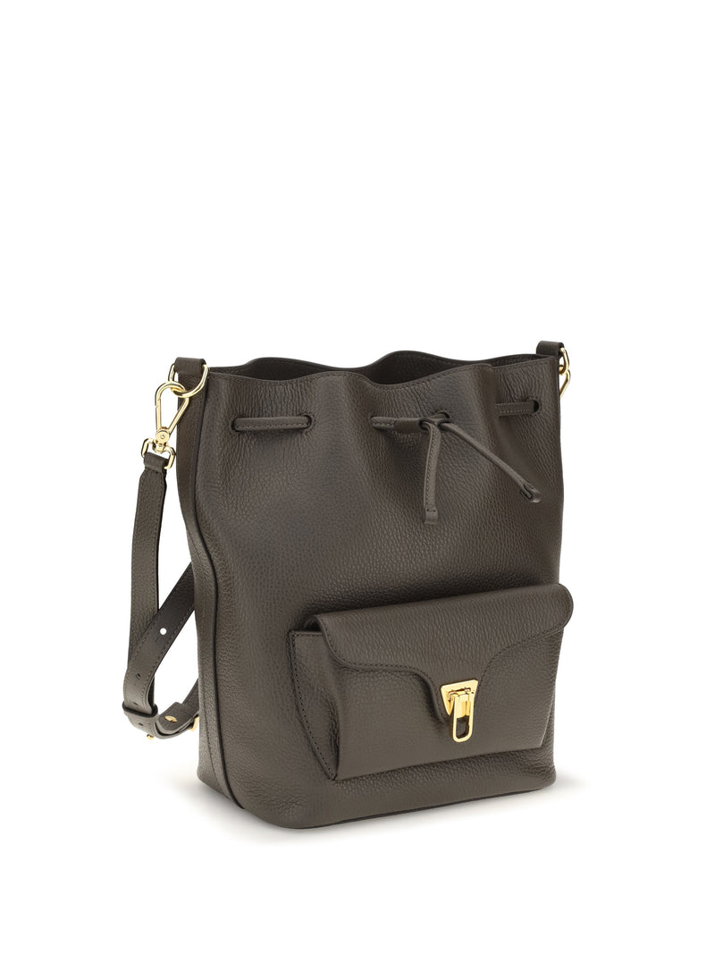 Coccinelle Beat Generation Bucket Bag — Gray Calf Leather Bos Taurus