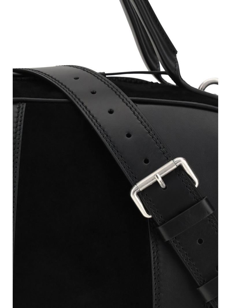 Dries Van Noten Calf Leather With Suede Panels Top Handle Bag — Black