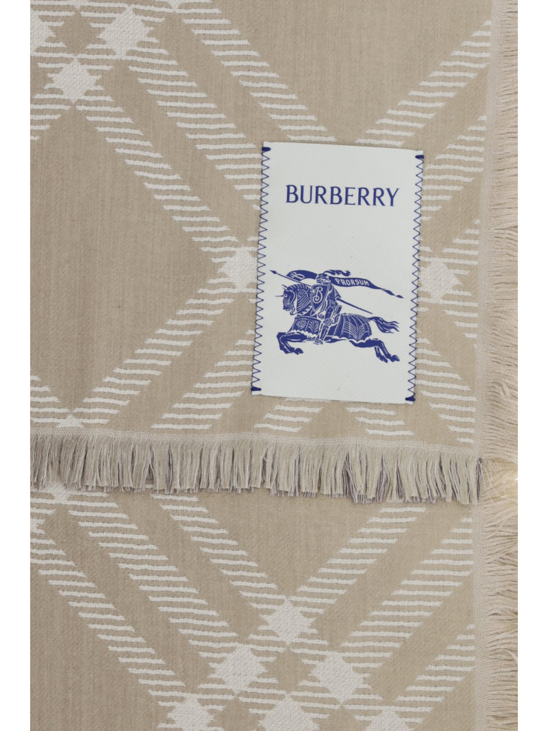 Burberry Check Pattern Wool And Silk Scarf — Beige Ovis Aries; Scarfs