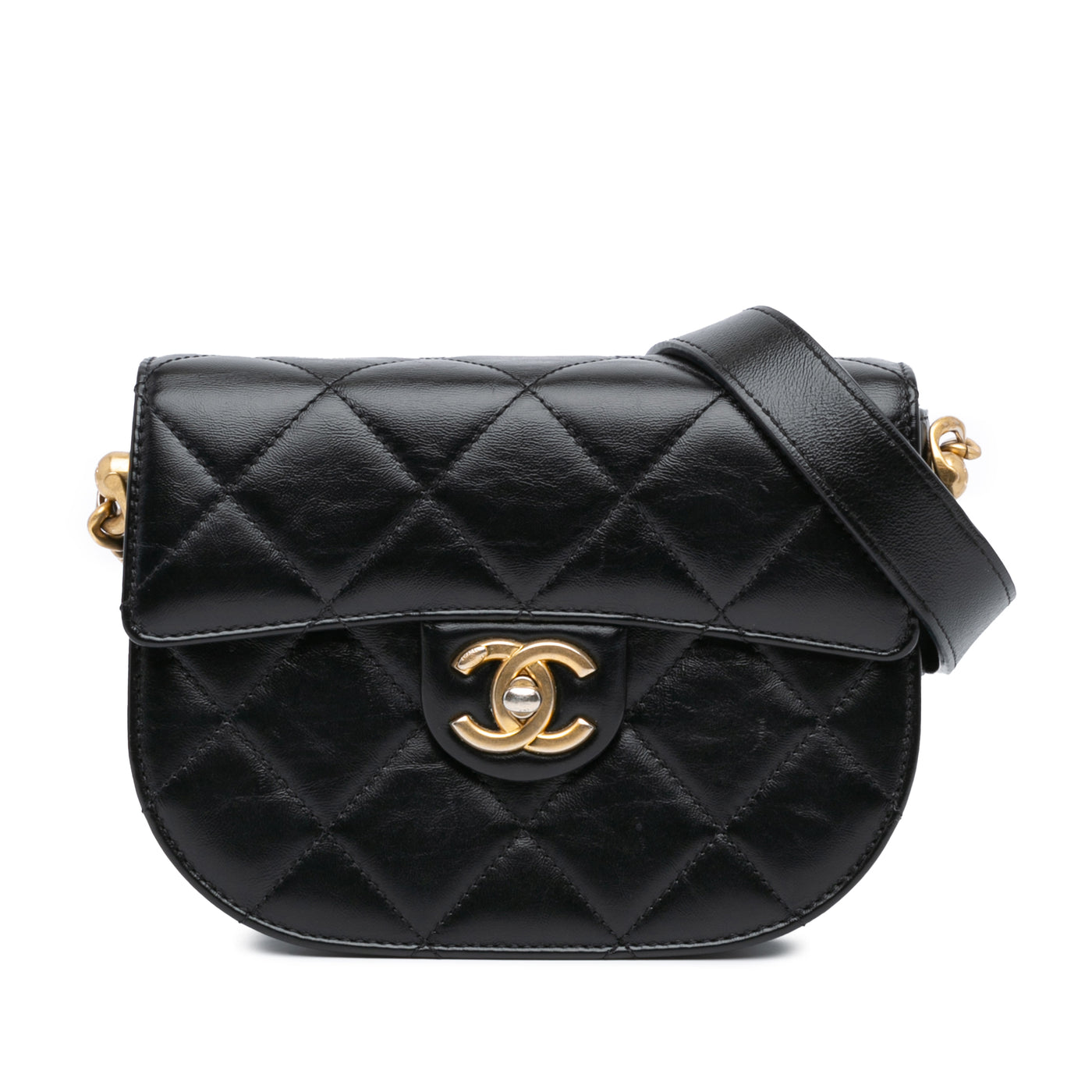 CC Quilted Calfskin Round Moon Messenger Flap - Image 1