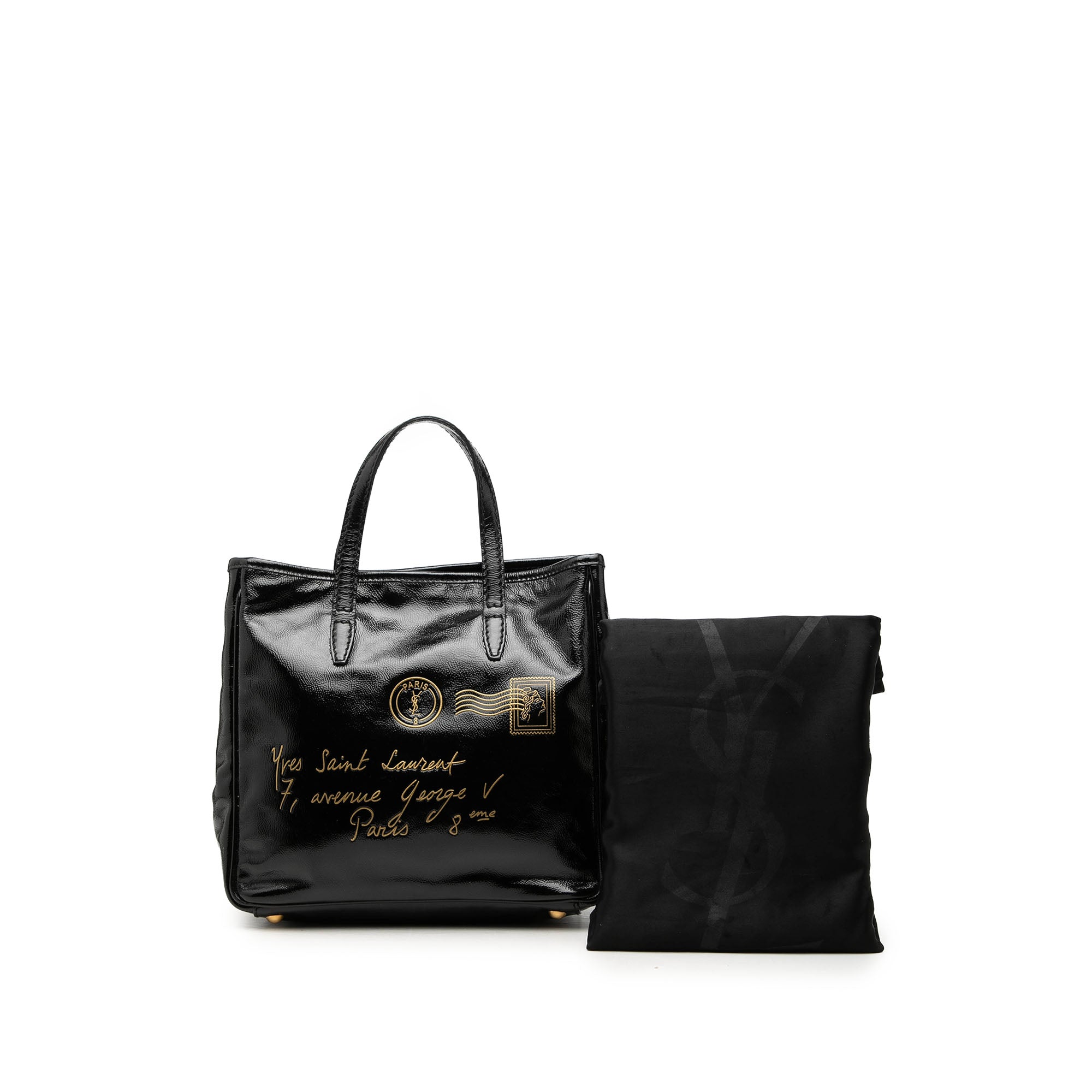 Small Textured Patent Y Mail Tote - Image 8