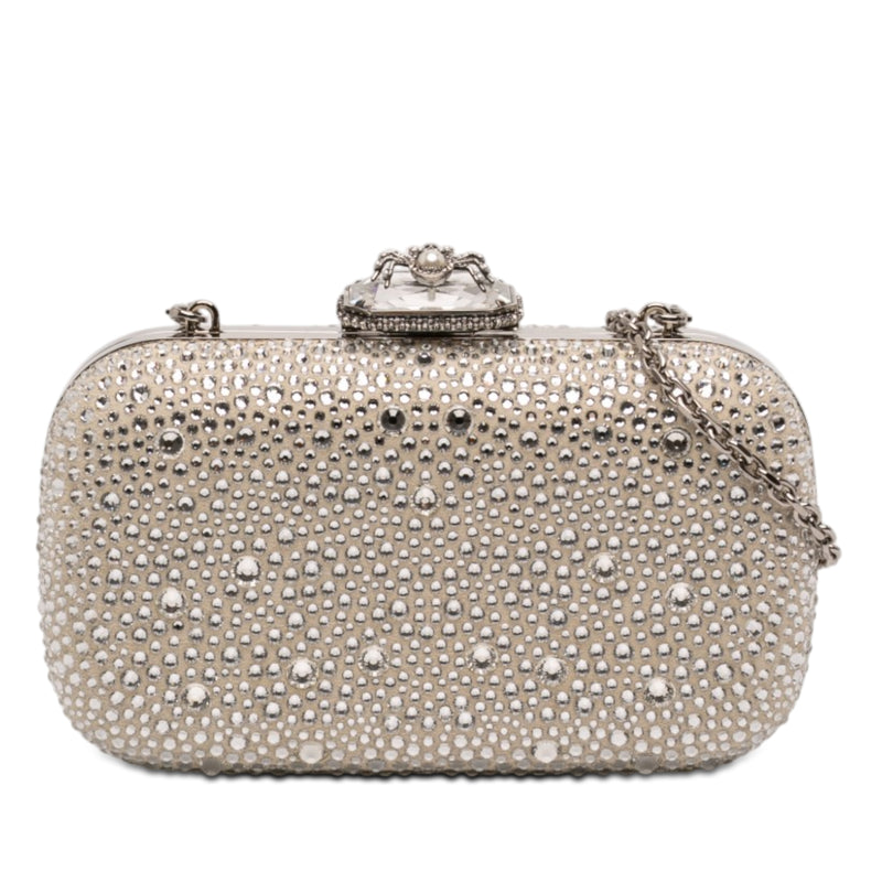 Crystal Embellished Satin Spider Clutch